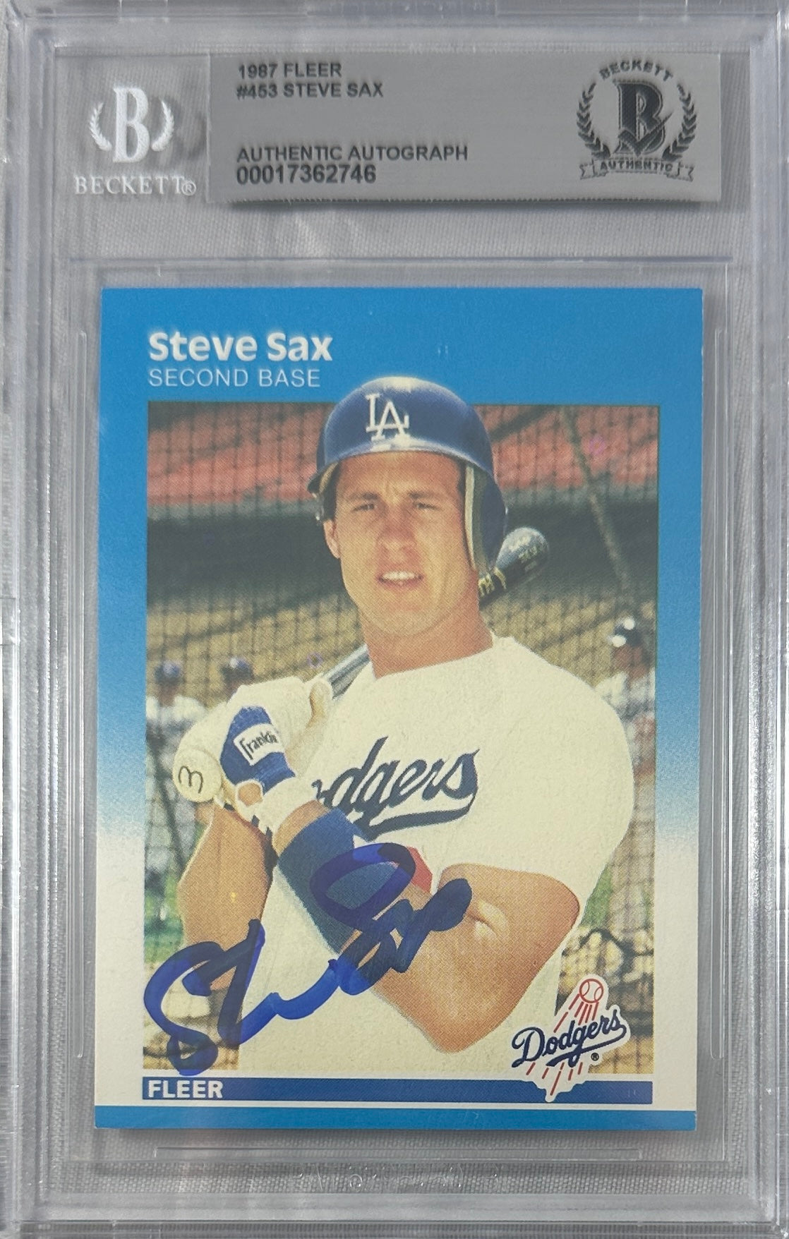 Steve Sax auto signed card 1986 Mountain Lion #453 MLB White Sox BAS Encap