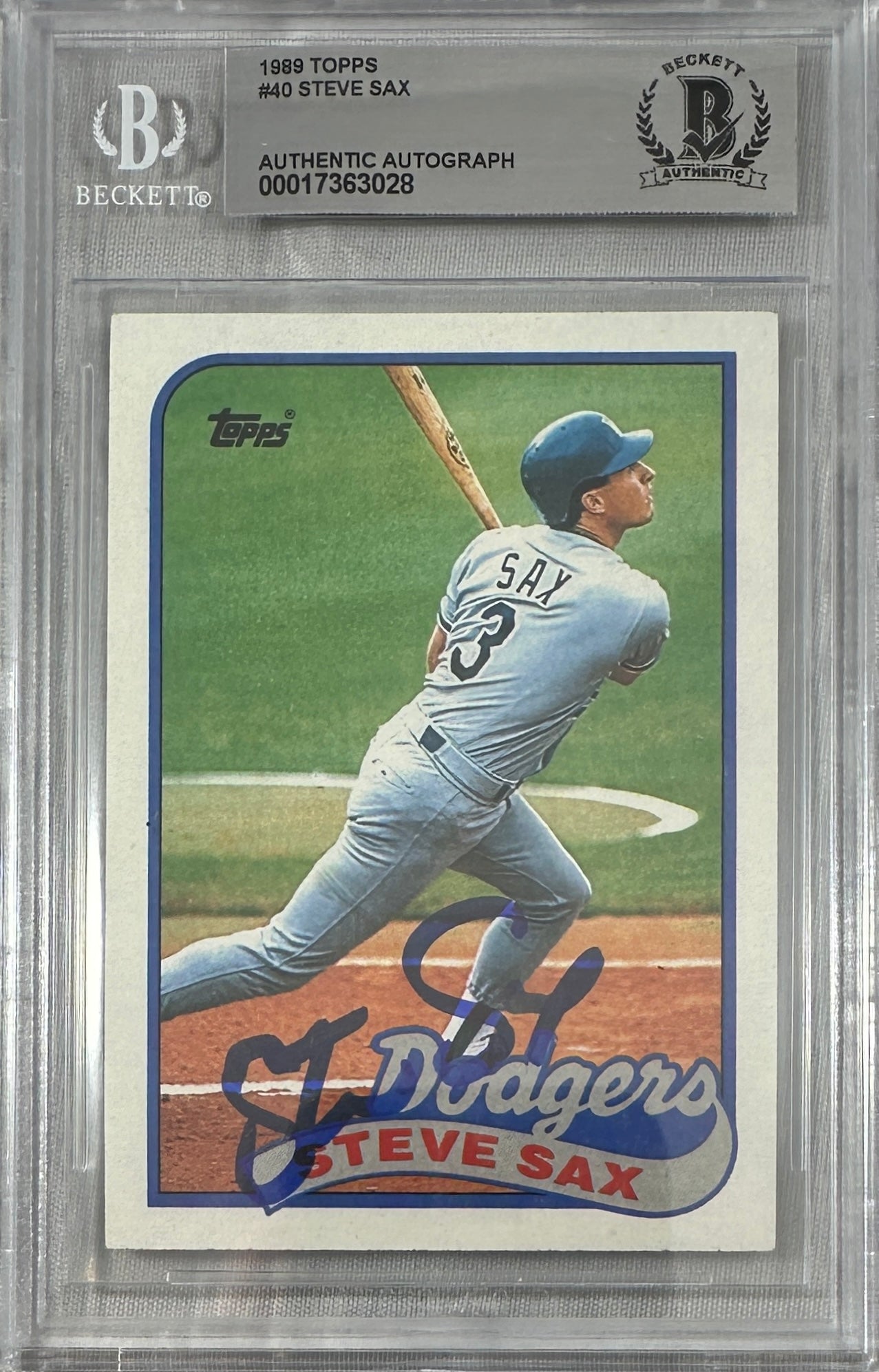 Steve Sax auto signed card 1989 Topps #40 MLB White Sox BAS Encap