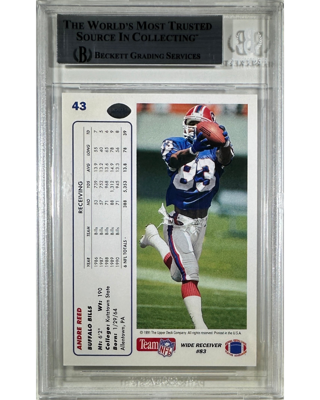 NFL Buffalo Bills Andre Reed Autographed Signed Inscribed Upper Deck 1991 #83 BAS Encapsulated
