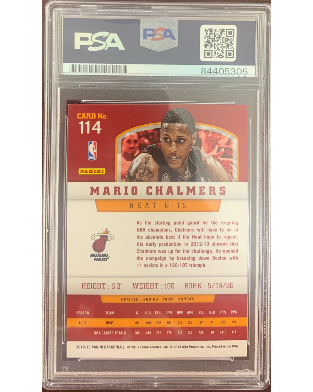 NBA Miami Heat Mario Chalmers Autographed Signed 2013 Panini #114 Card t PSA Encapsulated