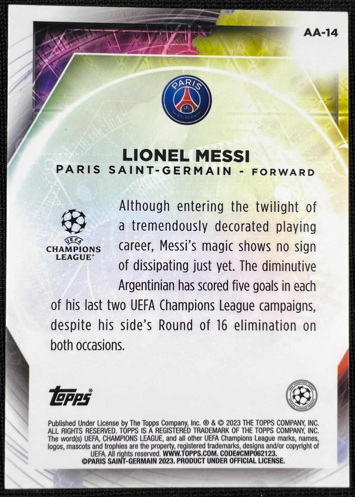 Lionel Messi Topps Merlin Agless Alchemy 2022-23 AA-14 UEFA PSG