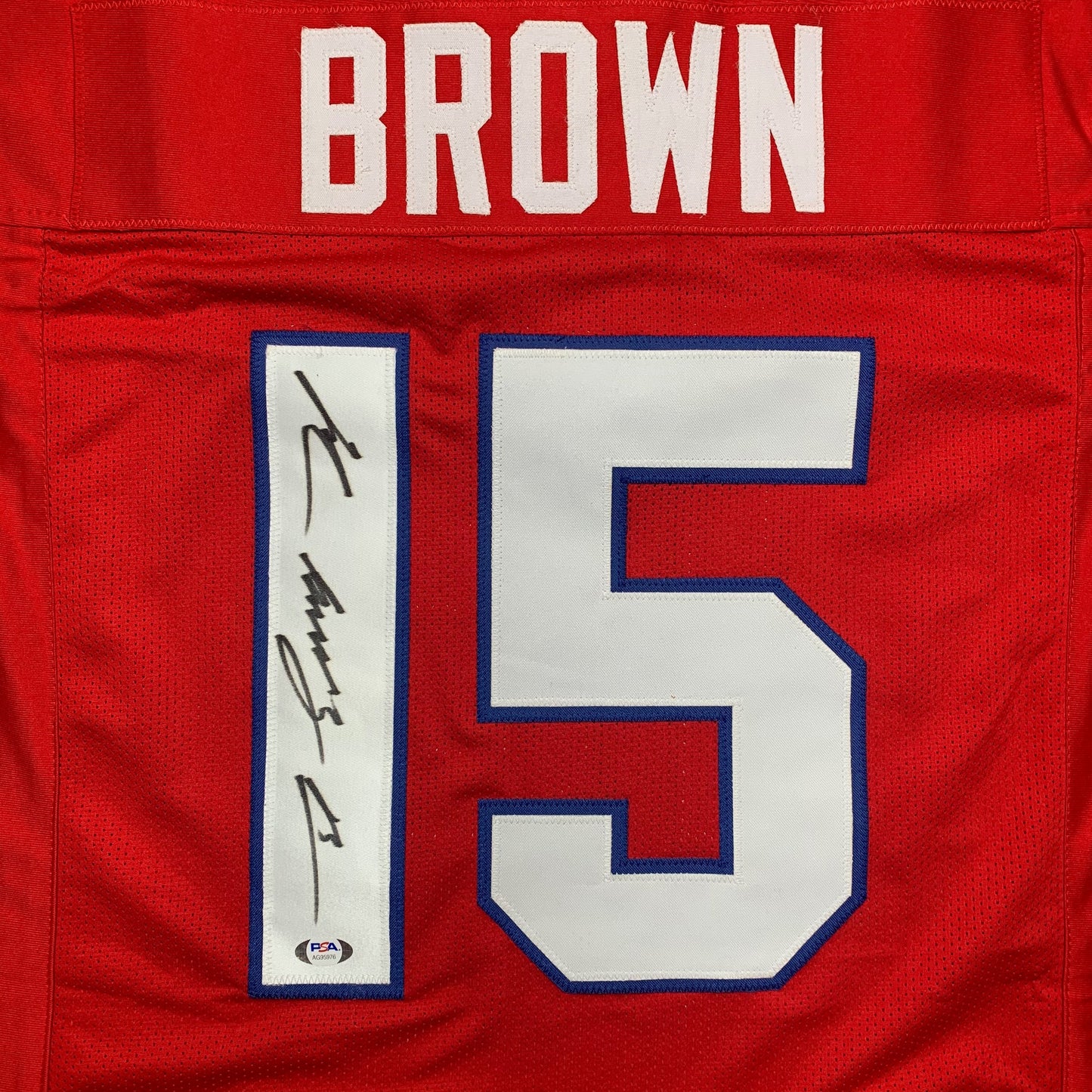 JOHN BROWN SIGNED CUSTOM RED PRO STYLE AUTOGRAPHED JERSEY PSA COA